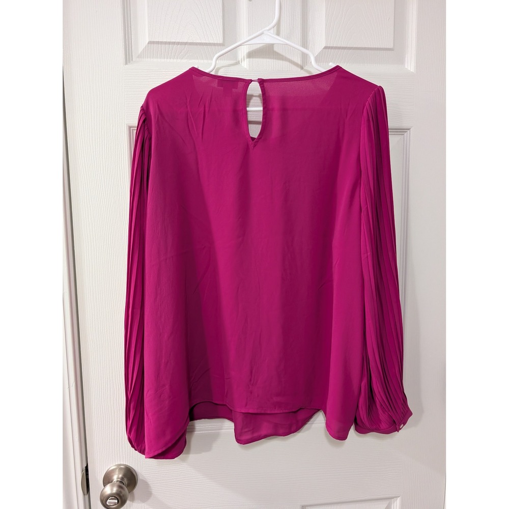 NWT, J. Crew Women's 2X, Pleated Long Sleeve Top, Fuchsia, Keyhole, Professional - Picture 2 of 6